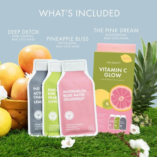 Vitamin C Glow Sheet Mask Kit – Set de 3 Mascarillas Antioxidantes | ESW Beauty - ESSENCE BEAUTY BOX